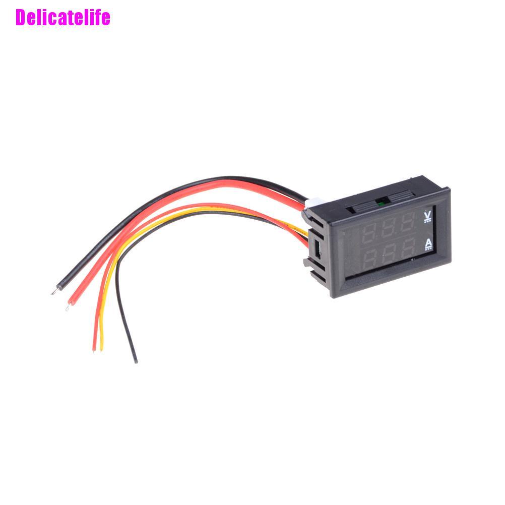Vôn kế điện tử DC 100V 10A màn hình LED xanh dương + đỏ