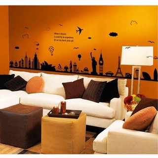Buôn sỉ Decal dán tường các địa danh nổi tiếng các nước, tượng nữ thần mặt trời, đồng hồ bigben, tháp eiffel