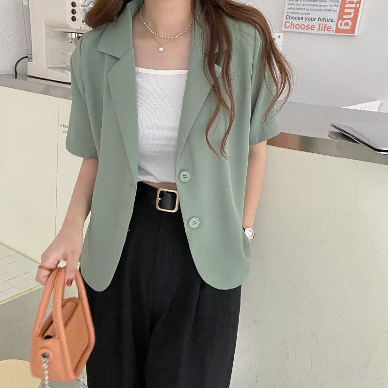 Áo Khoác Vest Tay Ngắn Dáng Rộng Phong Cách Thời Trang Hàn Quốc | BigBuy360 - bigbuy360.vn