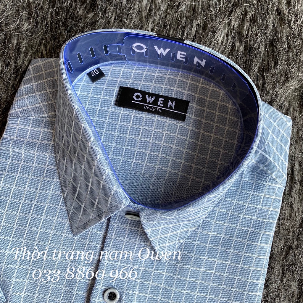 OWEN - Áo Sơ mi ngắn tay Owen vạt ngang chất CAFE không nhăn kẻ ô nhỏ 220109 220102