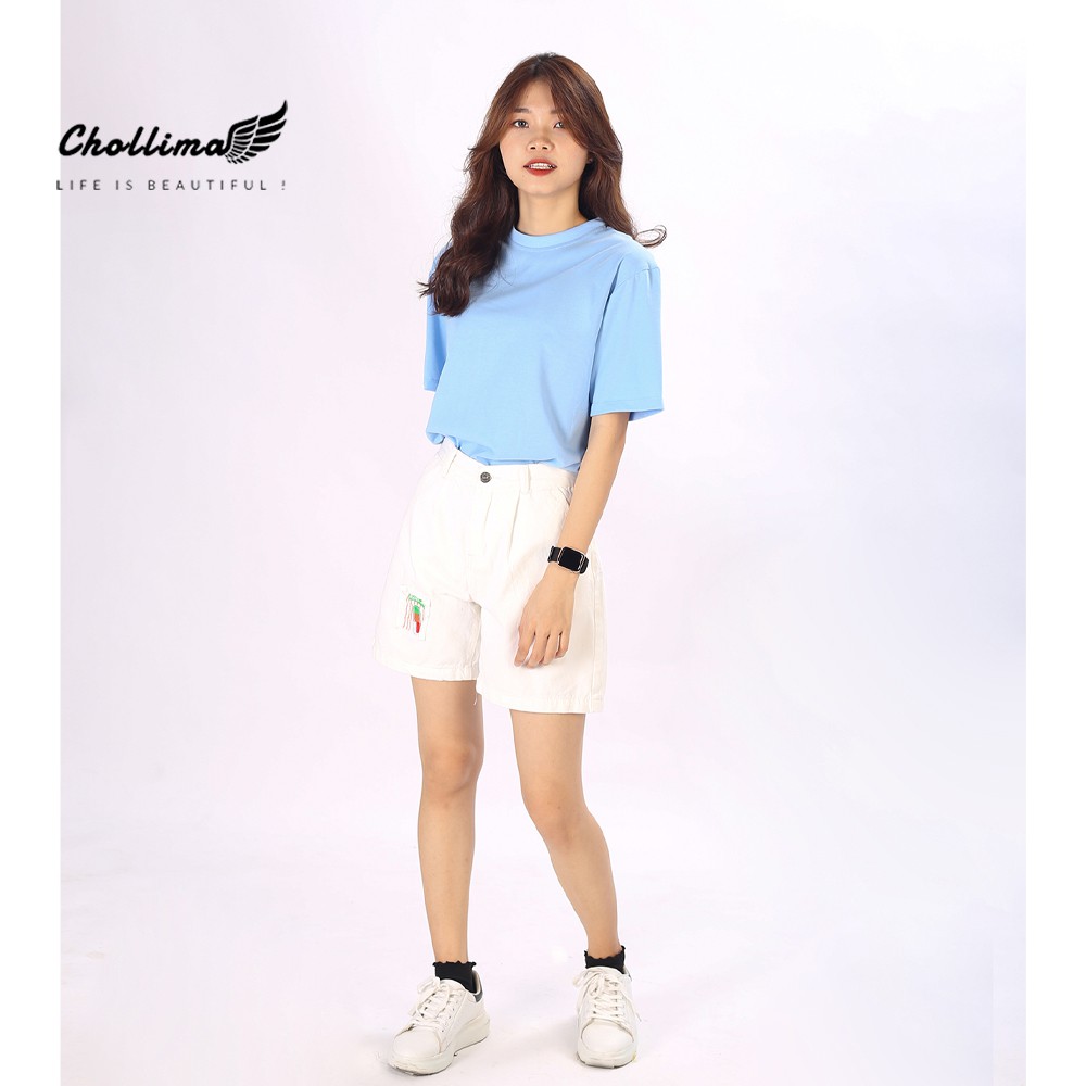 Quần shorts kaki nữ Chollima thêu chữ QS017