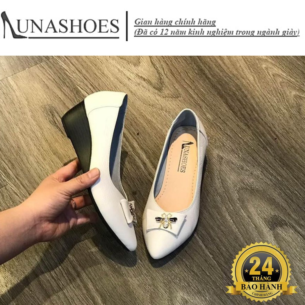 Giày đế xuồng búp bê nữ 4 phân Lunashoes (25803) mũi nhọn da thật có nơ con ong cao cấp dễ đi kiểu Hàn quốc nhiều màu