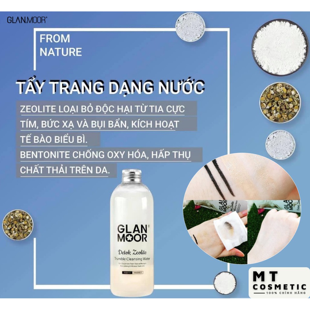 Nước Tẩy Trang Thải Độc Tố GLAN MOOR Chính Hãng HQ Detok Zeolite Trumble Cleasing Water - 300ml - Giảm Và Ngăn Ngừa Mụn