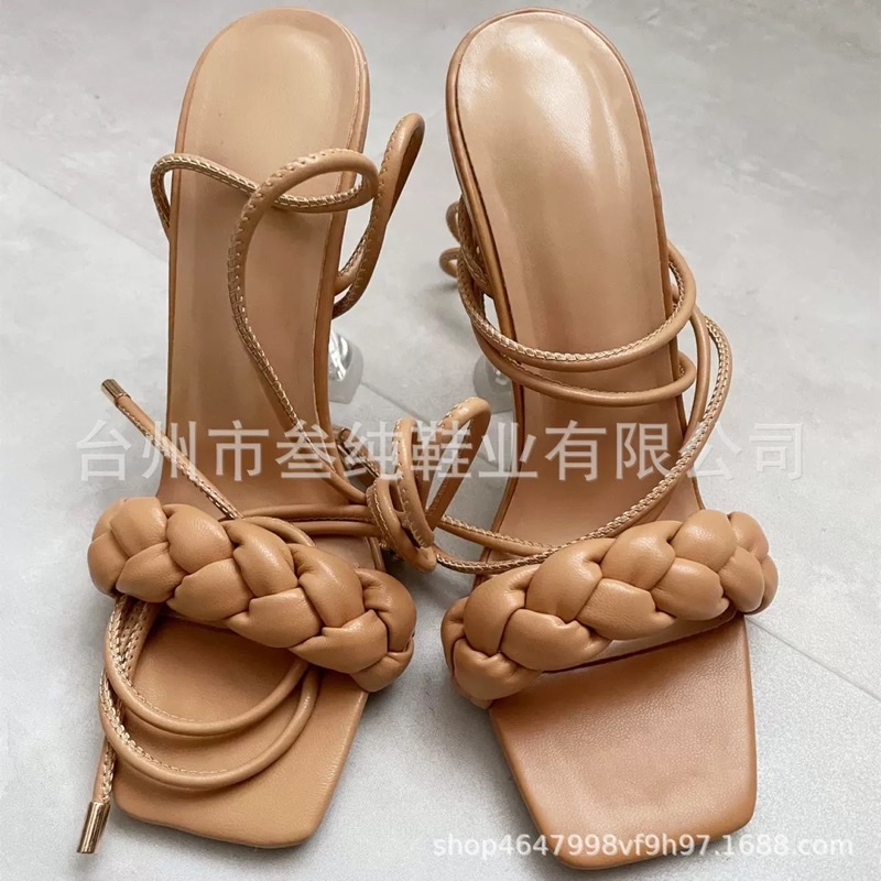 (HÀNG CÓ SẴN) Sandal buộc dây quai tết gót trong suốt BIG SIZE 41-43