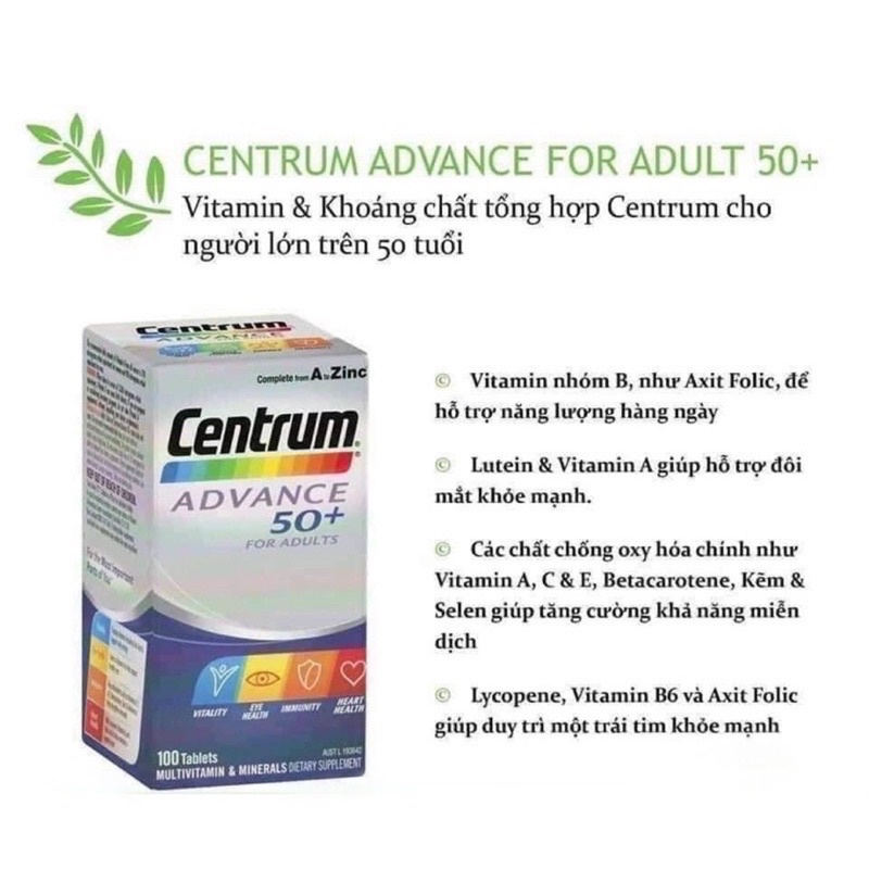 Vitamin tổng hợp Centrum Advance for adult, adult 50+ cho người trưởng thành, người lớn tuổi
