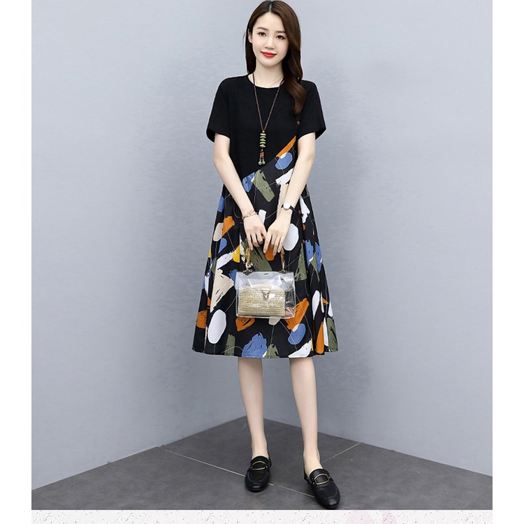 Đầm Chữ A Dáng Rộng In Họa Tiết Plus Size Thời Trang Mùa Hè Cho Nữ
