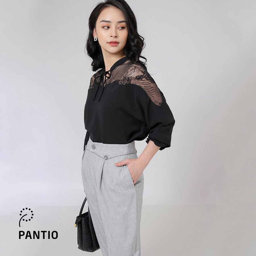 Áo sơ mi chất liệu lụa cổ thắt nơ pha ren thời trang FAS31517 - PANTIO