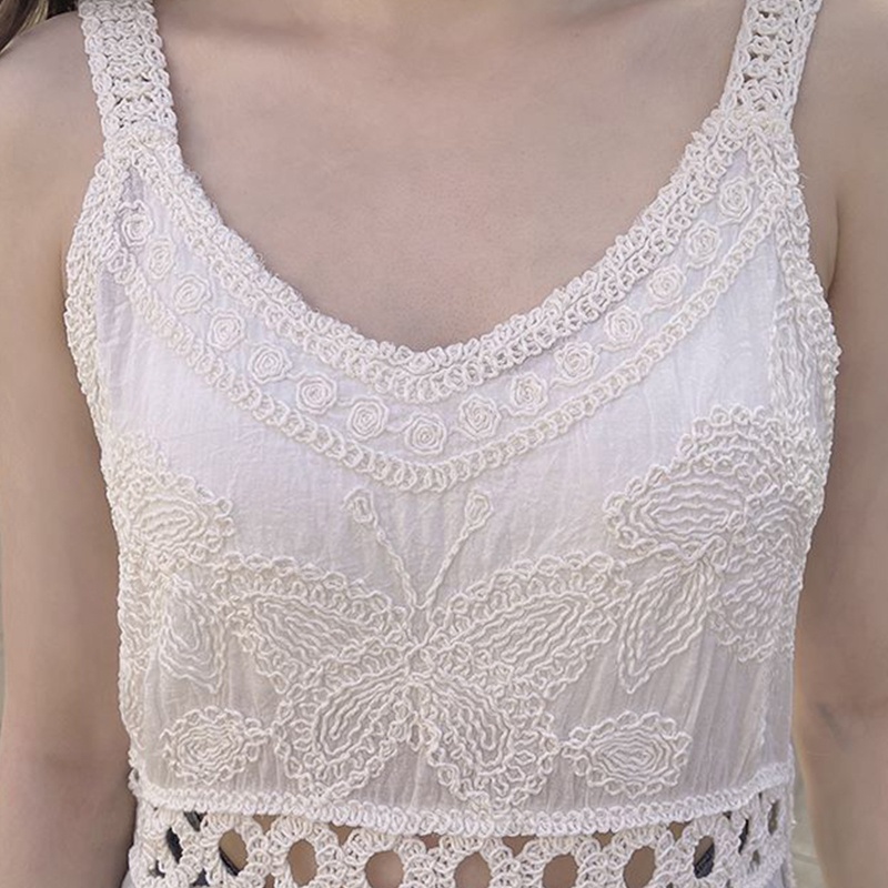 Áo Hai Dây Dệt Kim Họa Tiết Bướm Phong Cách Boho Cho Nữ