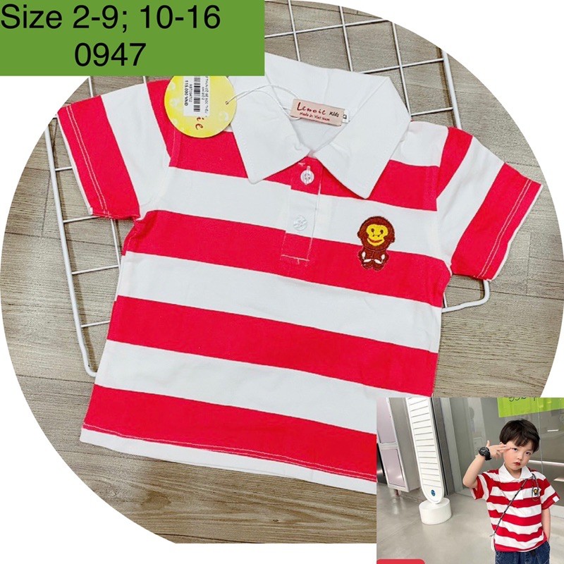 ÁO THUN CỔ BẺ SỌC NGANG SIZE 8-33KG