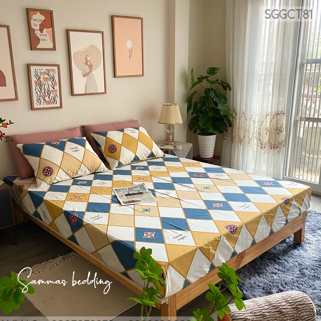 Drap Giường Cotton Họa Tiết Kẻ, Bộ Ga Giường 3 Món