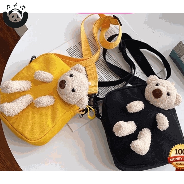 Túi đeo chéo vai bằng vải họa tiết gấu dễ thương bắt mắt