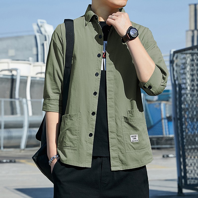 Áo sơ mi nam kaki TFUN mã TT71.0-Q, Áo sơ mi nam tay lỡ chất liệu kaki đẹp mặc mùa thu đông phong cách thể thao đẹp