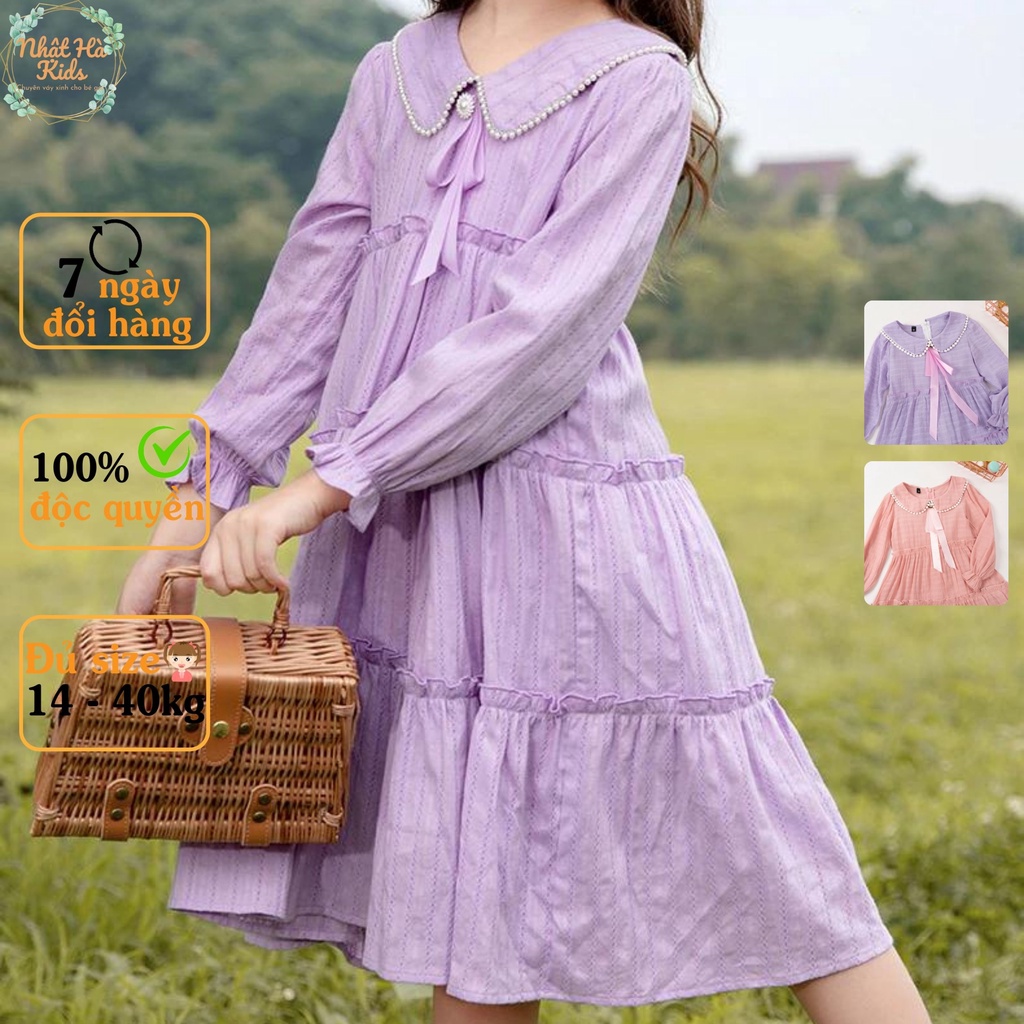 Váy bé gái thu đông G7 size đại từ 12 - 43kg tay dài bo chun dáng váy công chúa