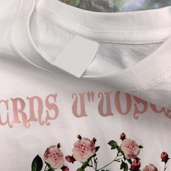 Áo thun ZHELIHANGFEI tay ngắn dáng rộng in chữ và hoa hồng dễ phối đồ