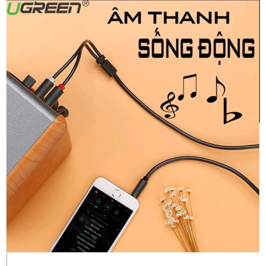 Dây Loa Audio 3.5mm sang 2 đầu hoa sen RCA cao cấp UGREEN 10772 10511 10510 10512 10513 Dài 1m đến 5m - Hàng chính hãng