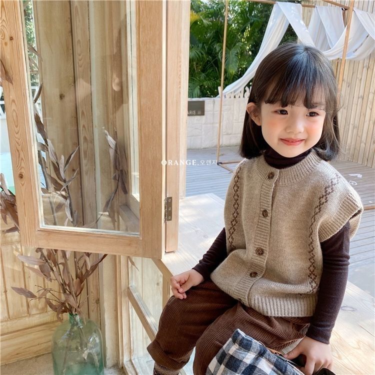 Áo Khoác Cardigan Dệt Kim Không Tay Thời Trang Thu Đông Hàn Quốc Cho Bé