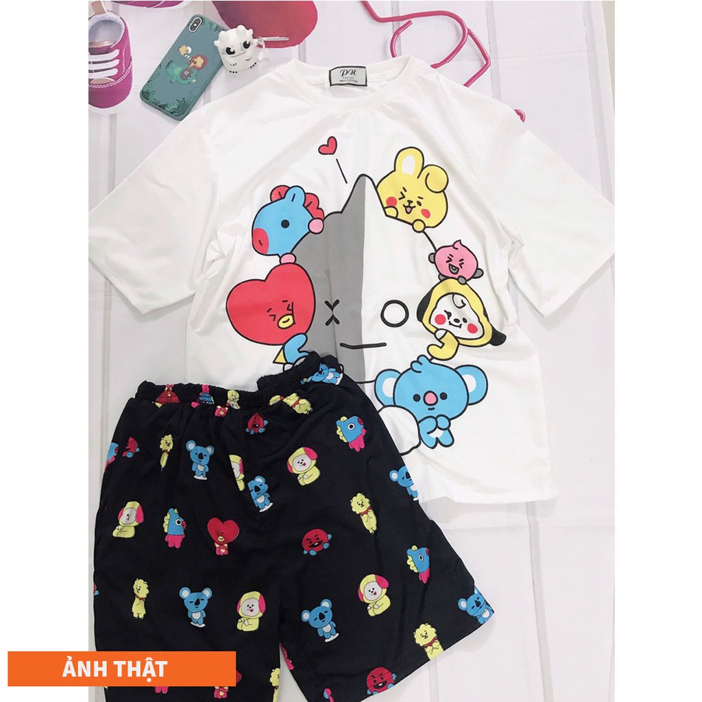 Set Đồ Bộ Thỏ cartoon 3D Cute DB10-Lapi VN Áo+ Quần Đùi Vải Thun Cotton Thoáng Mát, Freesize Đến 70kg