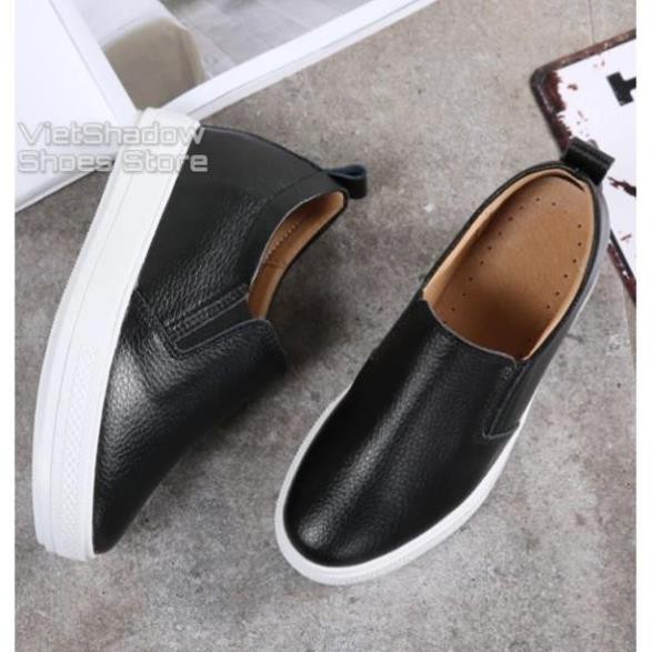 Slip on da nữ đế xuồng - Giày lười da nữ độn đế - Chất liệu da bò màu (trắng) và (đen) - Mã SP: 9909 -h91