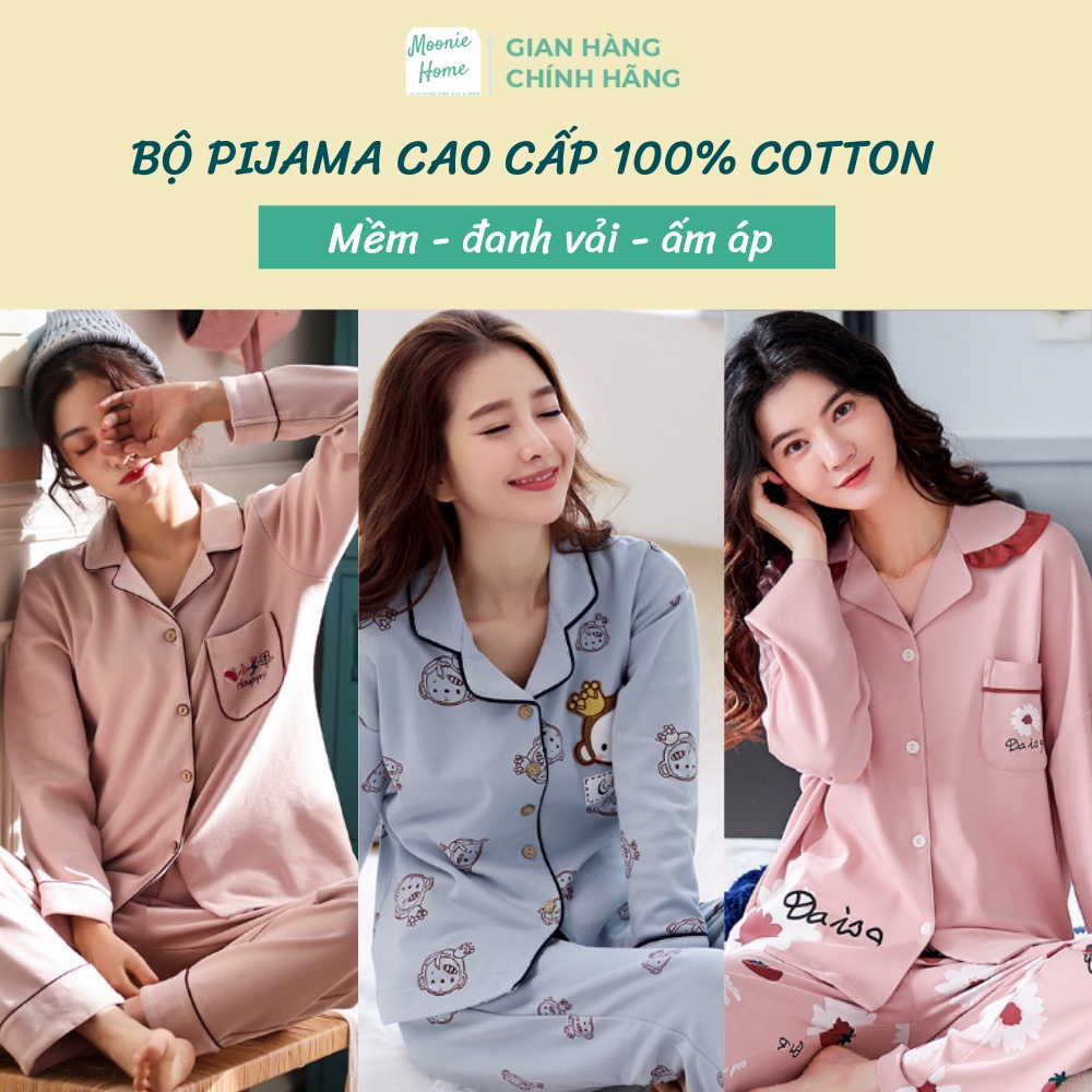 [100% COTTON] Đồ Bộ Pijama Nữ Cotton Tay Dài Hàng Quảng Châu Cao Cấp (Ảnh +Vifdeo Thật)