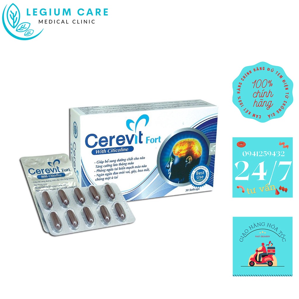Hoạt Huyết Dưỡng Não Cerevit Fort Tăng Cường Trí Nhớ, Bổ Não, Tăng Lưu Thông Máu - Hộp 30 viên