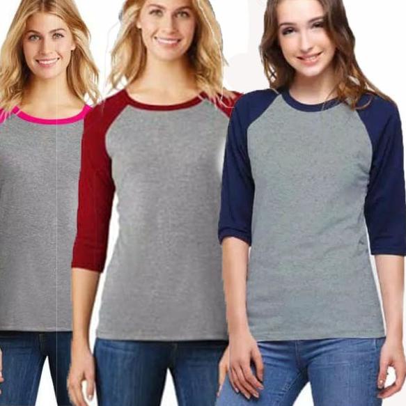 Tốt nhất! Áo Raglan Trơn 3/4 Tay Áo | Set Áo Thun Ngắn Tay + Quần Dài Phối Sọc Ngang Thời Trang