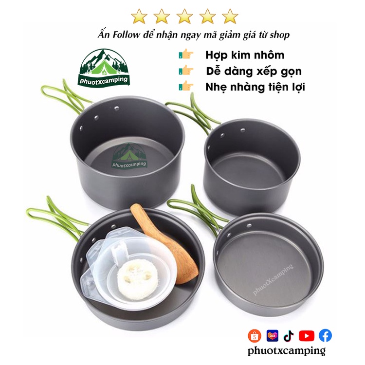 Bộ nồi nấu ăn cắm trại dã ngoại DS301 2-3 người, hợp kim nhôm, nhỏ gọn tiện lợi - phuotXcamping