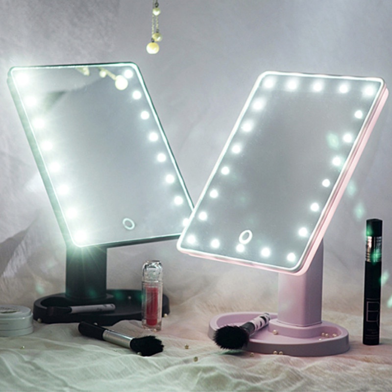 Gương trang điểm để bàn 22 bóng đèn LED, gương led để bàn hình chữ nhật cảm ứng xoay 360 độ