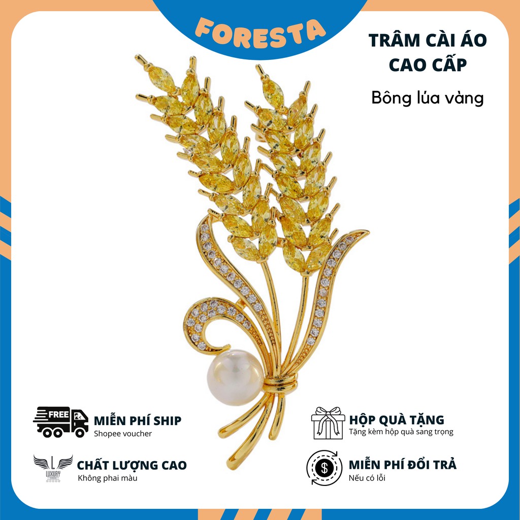 Trâm cài áo bông lúa vàng cao cấp FORESTA