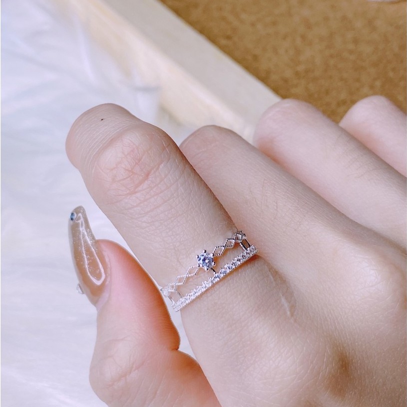 Nhẫn bạc nữ Tlee, nhẫn Glitter Princess dáng mở - TleeJewelry