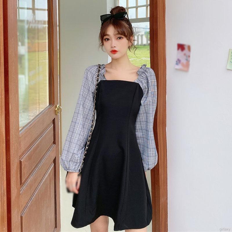 Đầm tay phồng dài phong cách retro Hàn Quốc cho nữ