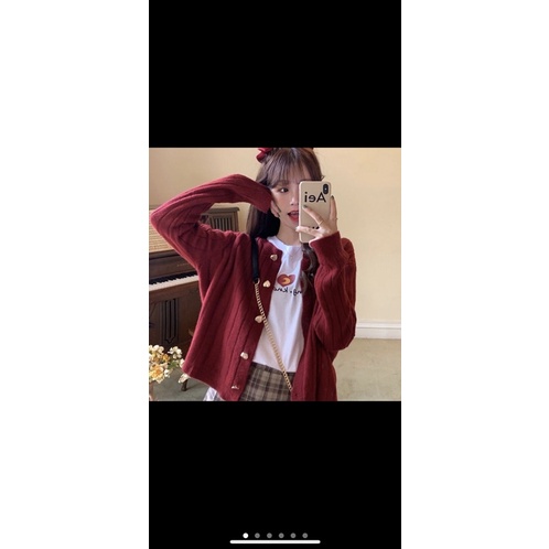 Áo len cardigan đỏ đô