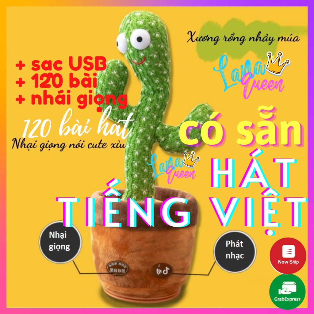 Cây xương rồng nhảy múa hát Tiếng Việt - đồ chơi nhồi bông biết nói, nhại giọng, sạc usb - quà tặng cho bé - LANA QUEEN