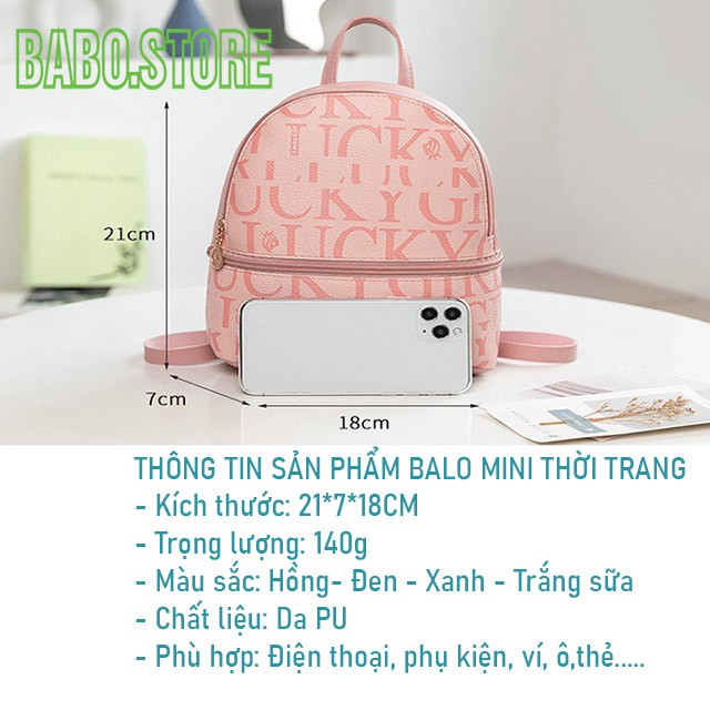 Balo nữ mini họa tiết lucky girl, nhỏ chất da chống nước thời trang đi chơi đẹp, xinh, dễ thương,kiểu dáng hàn quốc