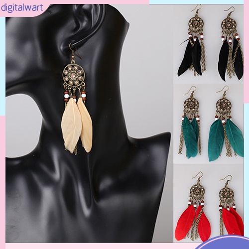 Đôi khuyên tai dáng dài hình dreamcatcher đính lông vũ Bohemian dành cho nữ