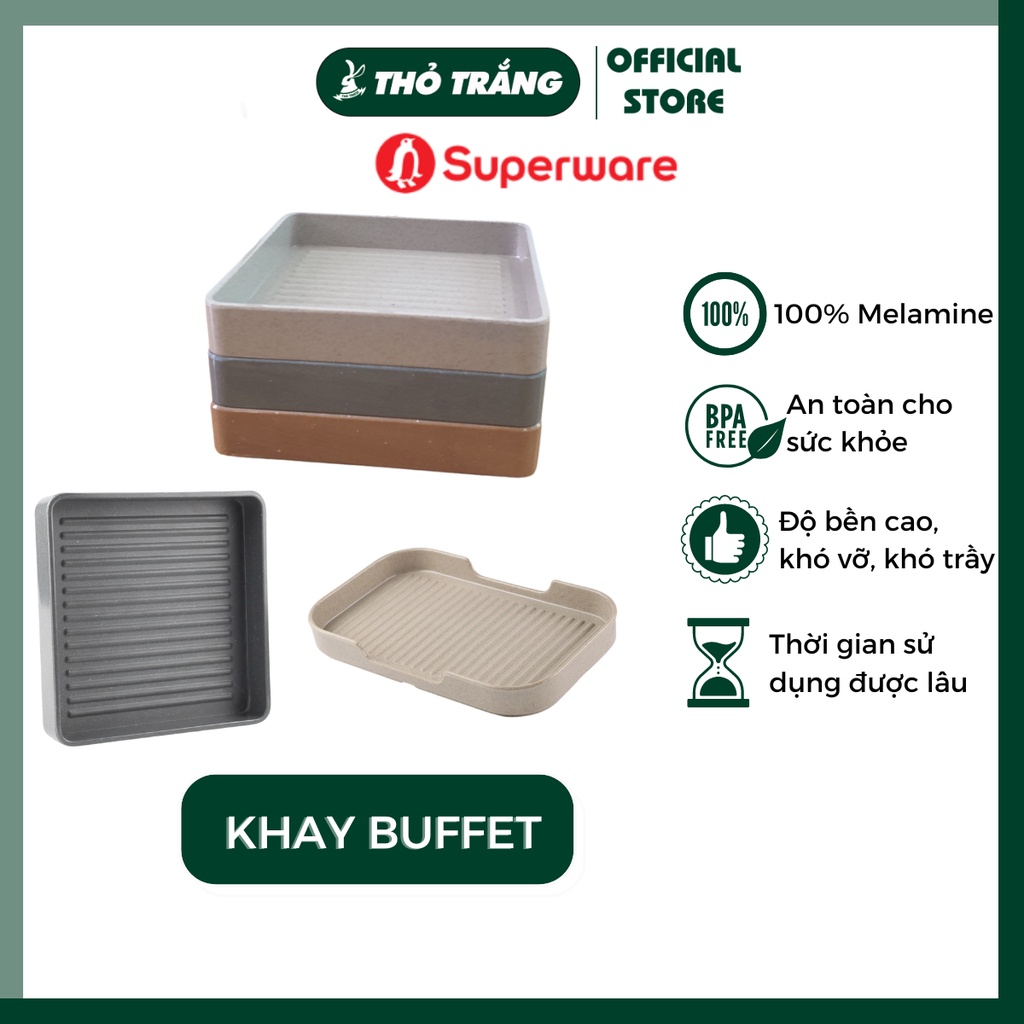 Khay Buffet Đựng Thịt, Hải Sản nhựa Melamine dễ dàng xếp tầng Superware Thái Lan
