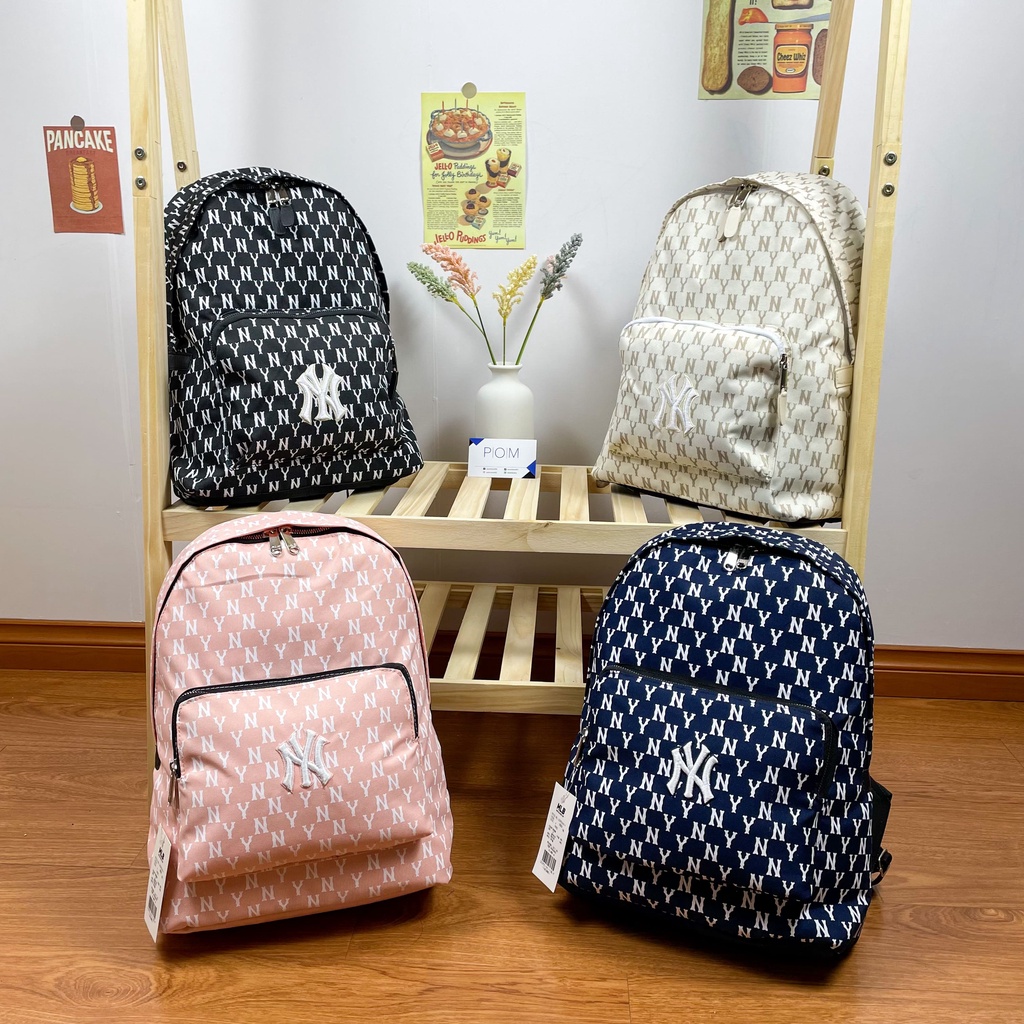Balo unisex cặp đi học đi chơi nam nữ balo NY Monogram Be - Pom Store