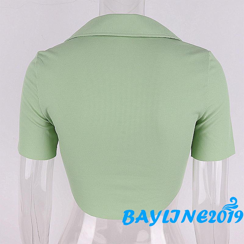 Áo Croptop Tay Ngắn Cổ Bẻ Màu Trơn Thời Trang Mùa Hè Dành Cho Nữ