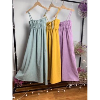 Váy 2 dây ngực 3 chun chất đũi xước 3 màu siêu xinh chất đũi