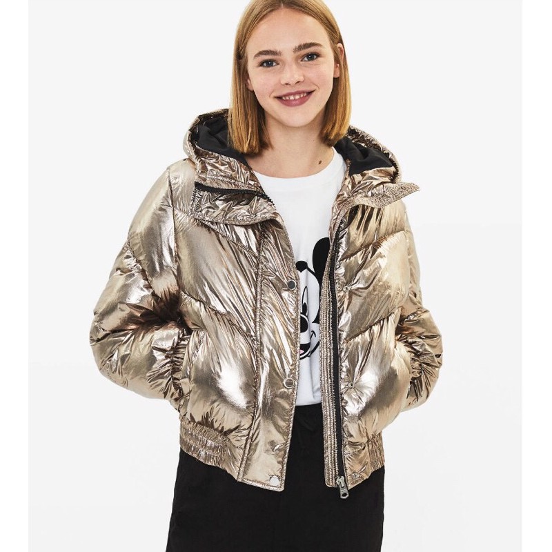 Áo phao béo dáng ngắn metallic