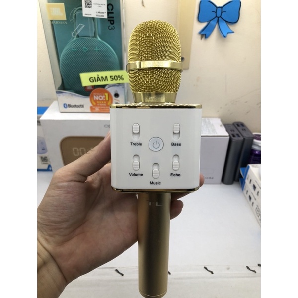 Micro kèm loa Bluetooth Karaoke Icore Q7/Q7U Kiêm Sạc Dự Phòng
