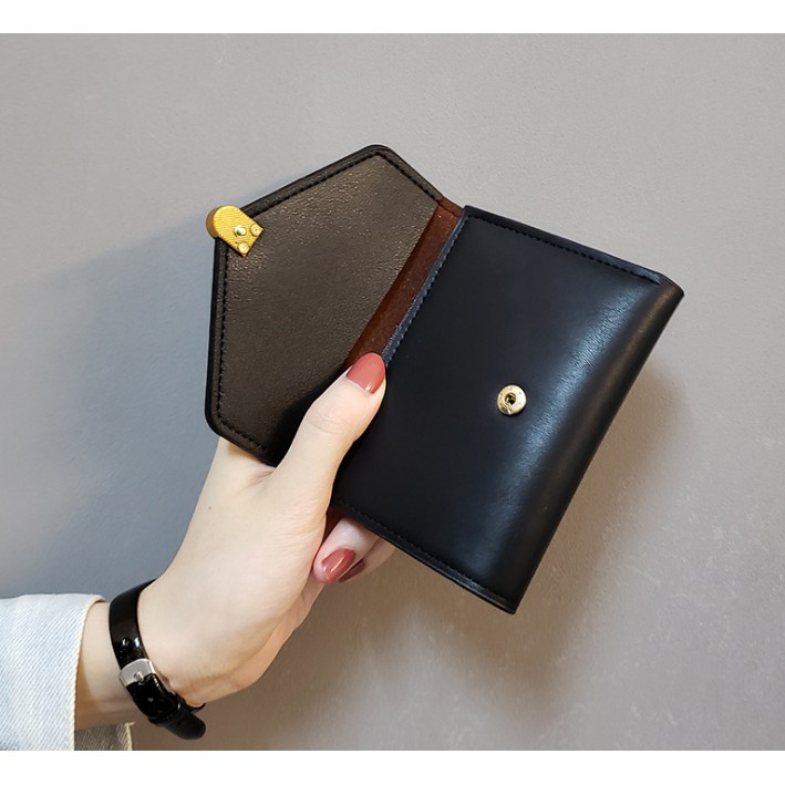 Ví da trơn PU khóa vàng cực xinh V001