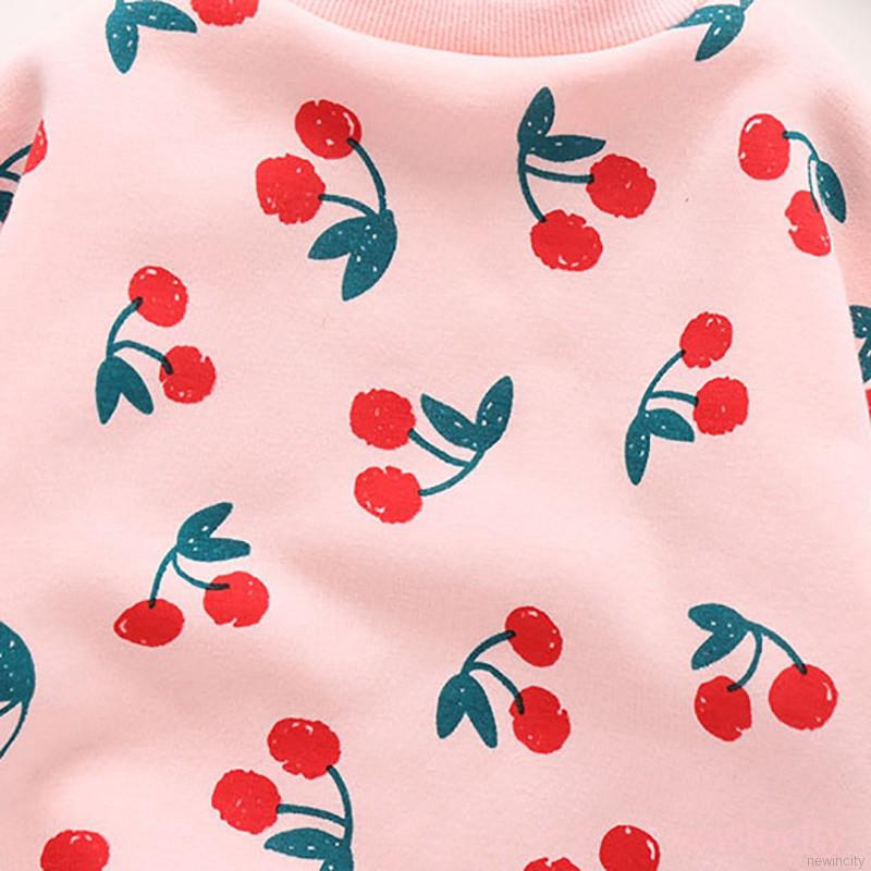 Áo liền quần tay dài in hình quả cherry và băng đô quấn đầu cho bé gái sơ sinh