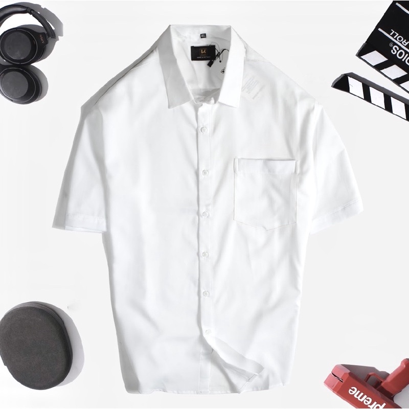 Áo sơ mi nam tay ngắn có túi Bigsize < 120kg 2 màu trắng đen | BigBuy360 - bigbuy360.vn