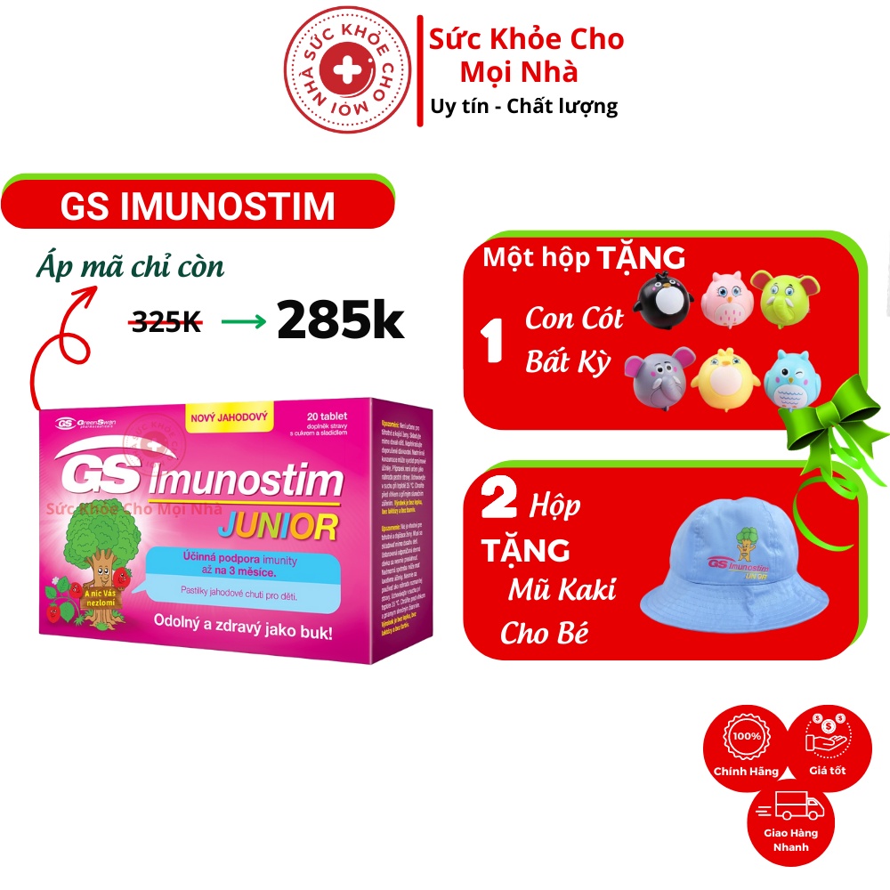 [Mã 99FMCG giảm 7% đơn từ 500K] GS Imunostim Junior - Tăng cường miễn dịch và sức khỏe đường hô hấp (Hộp 20 Viên)