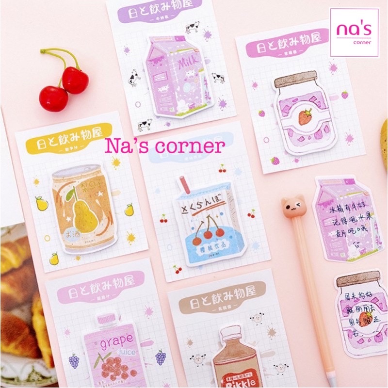 Giấy note ghi chú hình nước uống vintage memo sticky