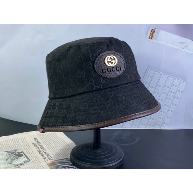 mũ vành G/c hàn quốc - nón bucket lụa viền da logo sắt guzzzi cực xinh thời trang