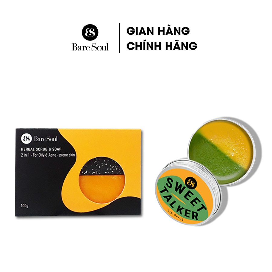 Combo bánh xà phòng Herbal Scrub & Soap giảm mụn cơ thể 100g + Son tẩy tế bào chết BareSoul Sweet Talker Lipscrub 20g | BigBuy360 - bigbuy360.vn