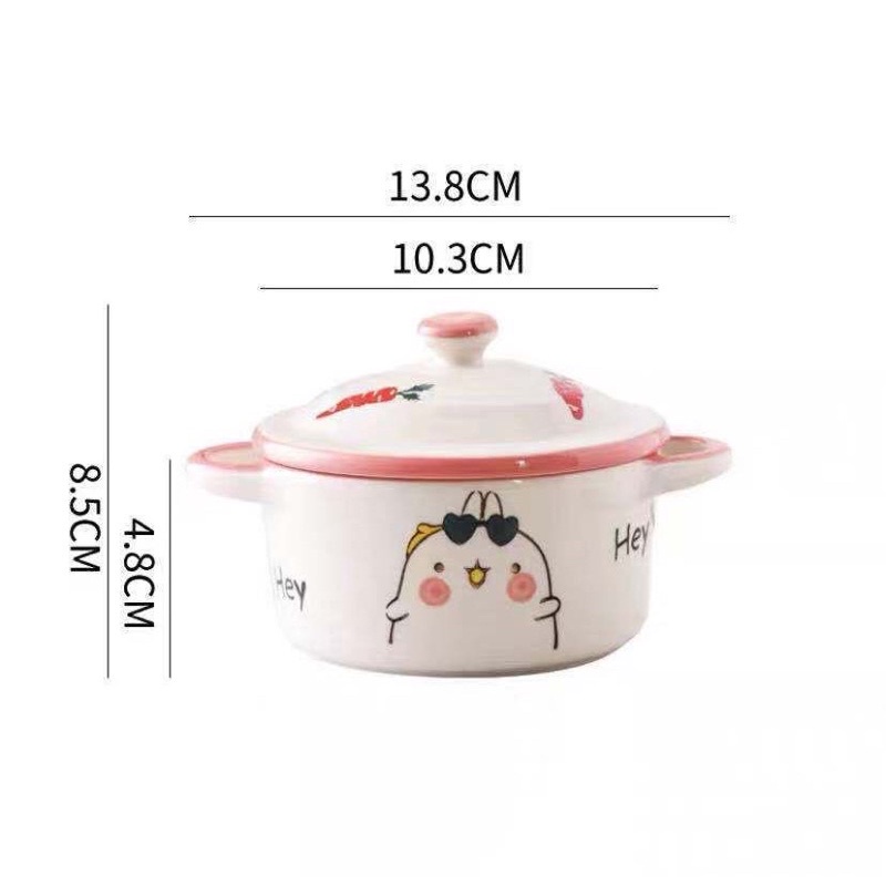 Bát sứ cao cấp có nắp đậy dành cho bé ăn dặm, kiểu dáng đáng yêu với dung tích 200ml