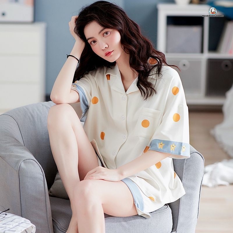Bộ đồ ngủ ngắn tay họa tiết hoạt hình cho nữ