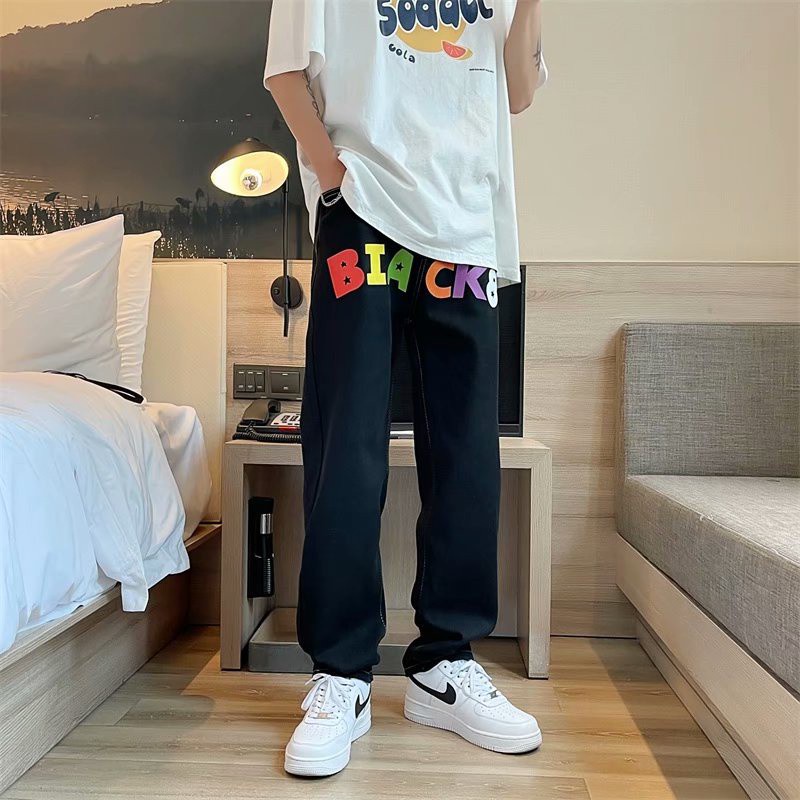 Quần jean dài ống thẳng in hình sao 5 cánh thời trang Hàn Quốc cho nam